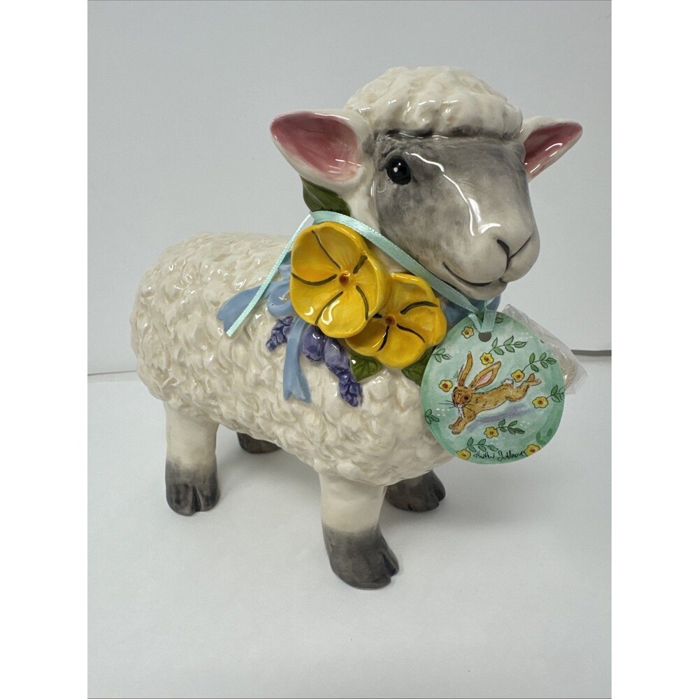 Blue Sky Clayworks Heather Goldminc Lamb With Floral Collar & Dangling Bell NEW
